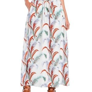 Scotch & Soda White A-Line Skirt with Colorful Leaf Design size small